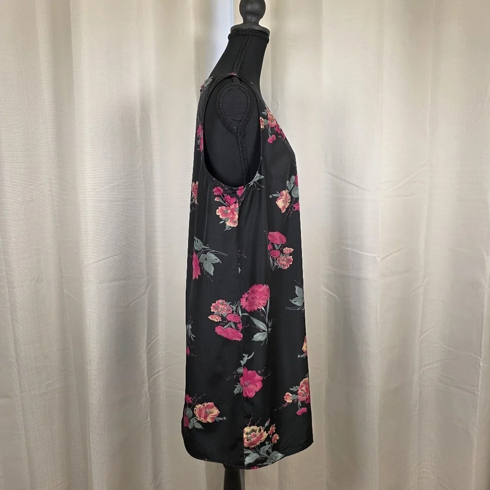 Free People Floral Shift Dress Black Sleeveless Size Large Boho